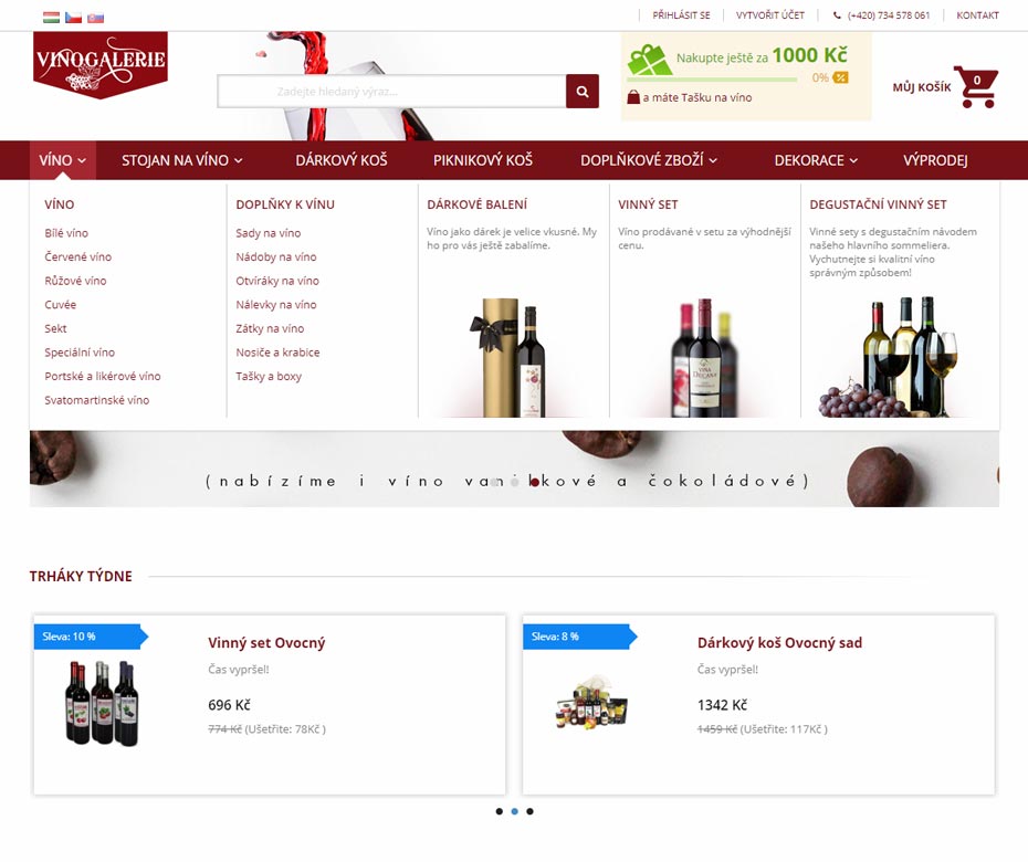 E-shop menu Wine gallery